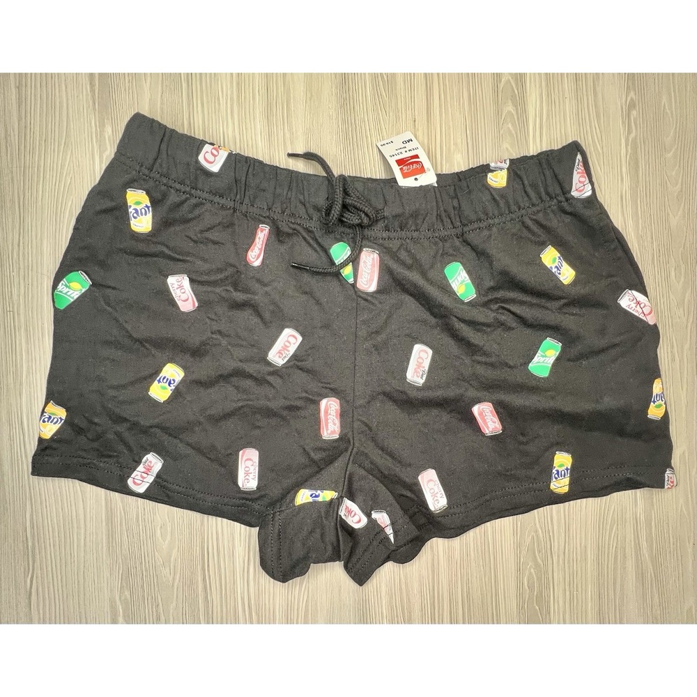 NWT Coca-Cola Soda Cans All Over Print Lounge Shorts Women's Size Medium Black